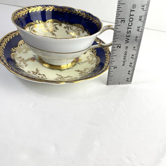 Paragon Teacup & Saucer Cobalt Navy Blue Gold Gilt Cabbage Rose Floral Bouquet - Picture 16 of 16